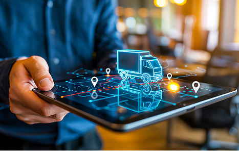 Tablet showing live logistics tracking